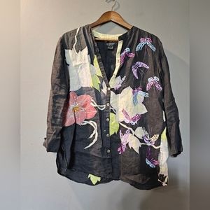 Citron Art To Wear Butterfly Dyed Embroidered Blouse 3/4 Sleeves Womens Size L